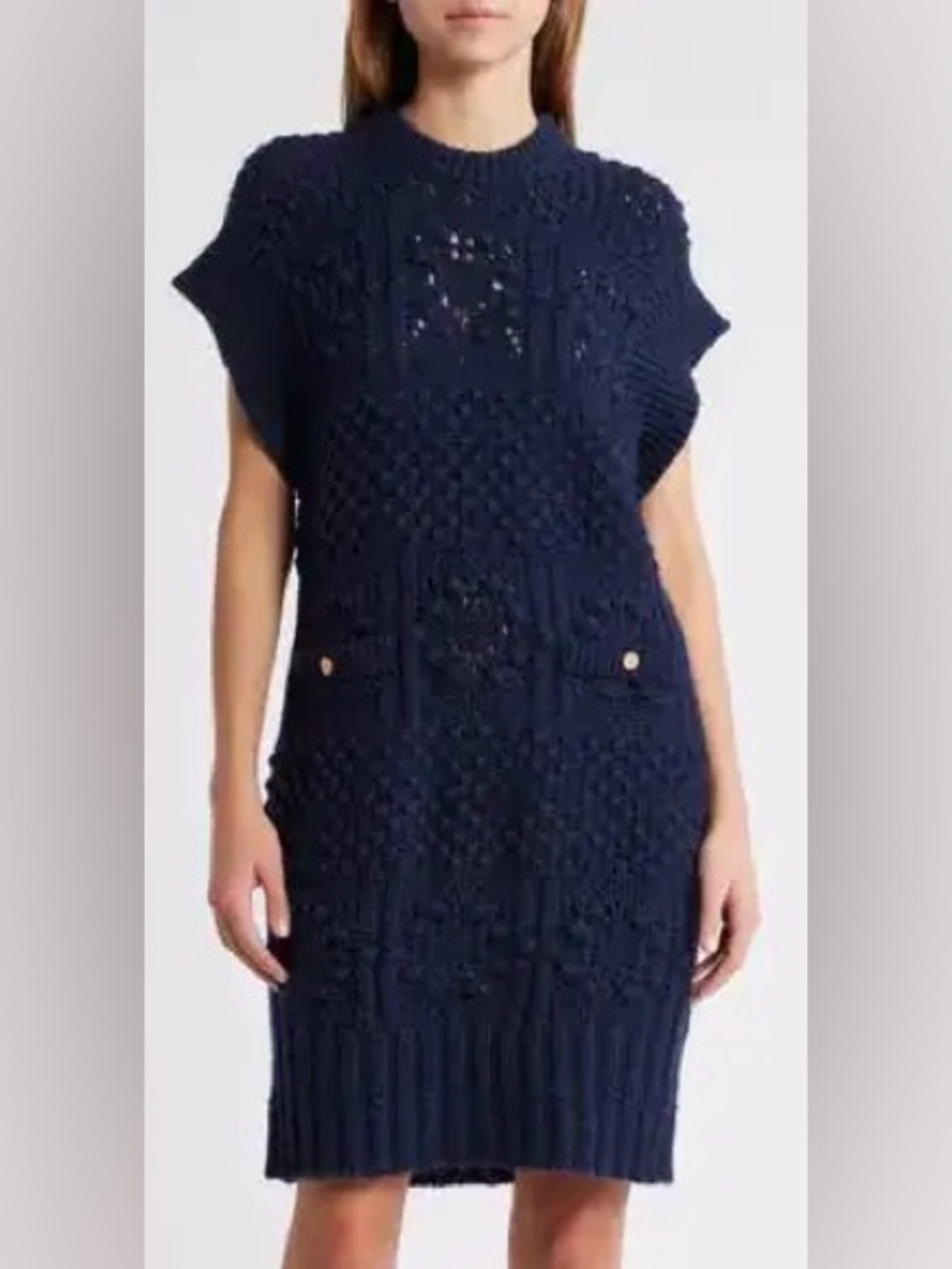Frame Mock Neck Sweater Navy Blue Mini Dress | S